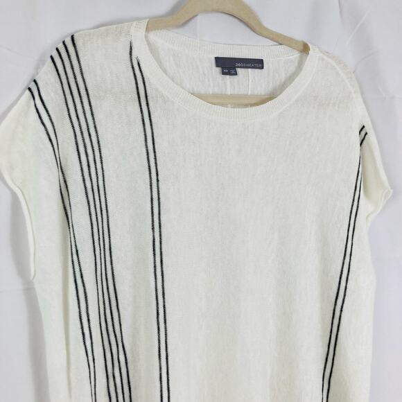 360Sweater Womens XS White 100% Linen Oversized Cap Sleeve Sweater Beachy Luxury - Picture 3 of 11
